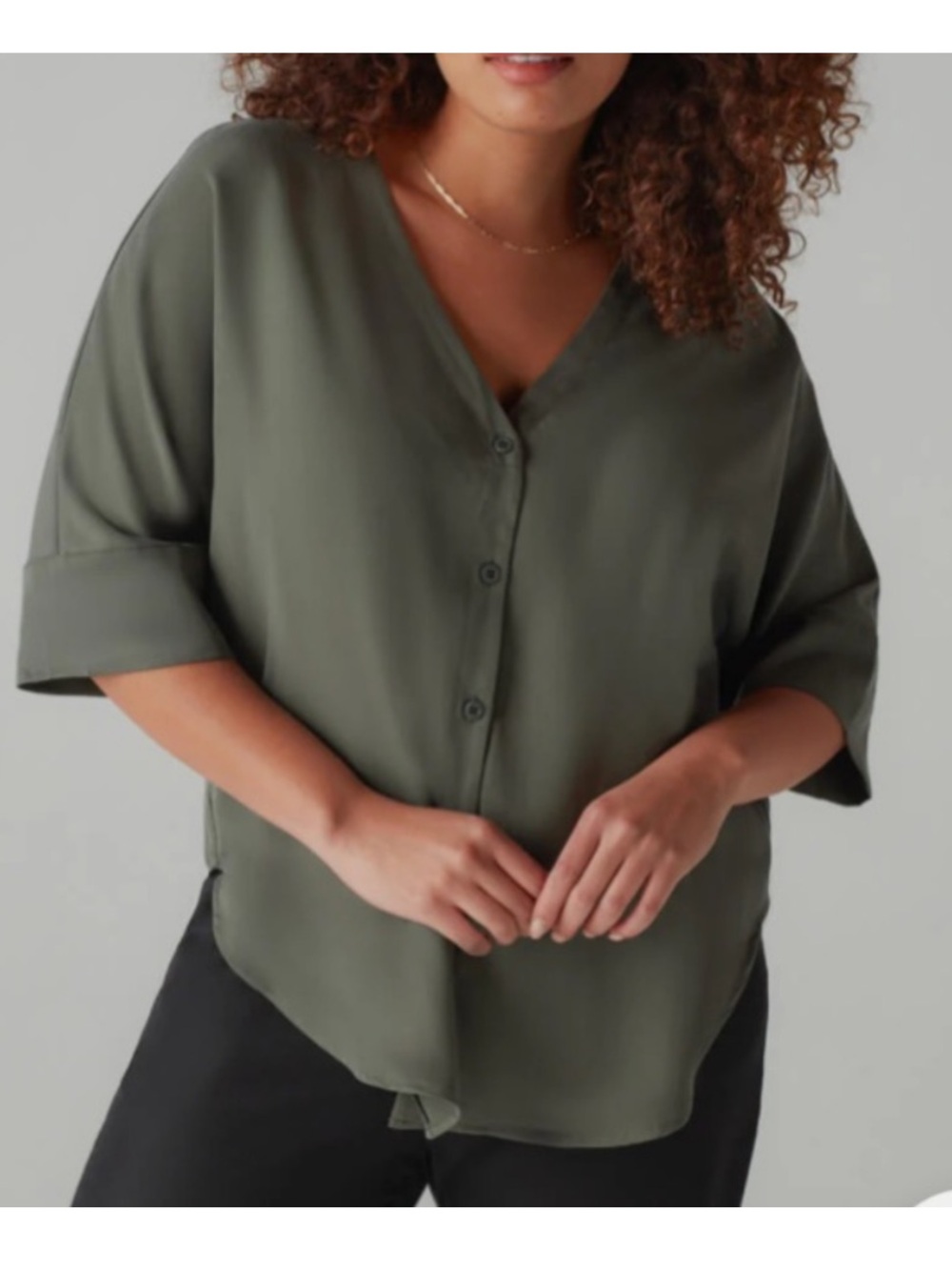 VETTA Boyfriend Shirt Capsule Piece Button Down Reversible Olive Green Small